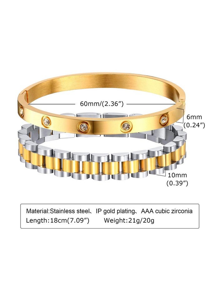 ام بيرينبو سوار من قطعتين من الذهب بسلسلة متصلة من إمبراينبو، سوار صداقة من الفولاذ المقاوم للصدأ والكريستال، سوار ساعة معصم بسلسلة مجوهرات مع أداة ضبط - Image 2