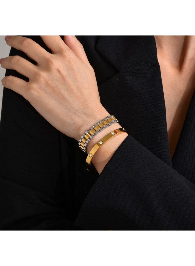 ام بيرينبو سوار من قطعتين من الذهب بسلسلة متصلة من إمبراينبو، سوار صداقة من الفولاذ المقاوم للصدأ والكريستال، سوار ساعة معصم بسلسلة مجوهرات مع أداة ضبط - Image 3