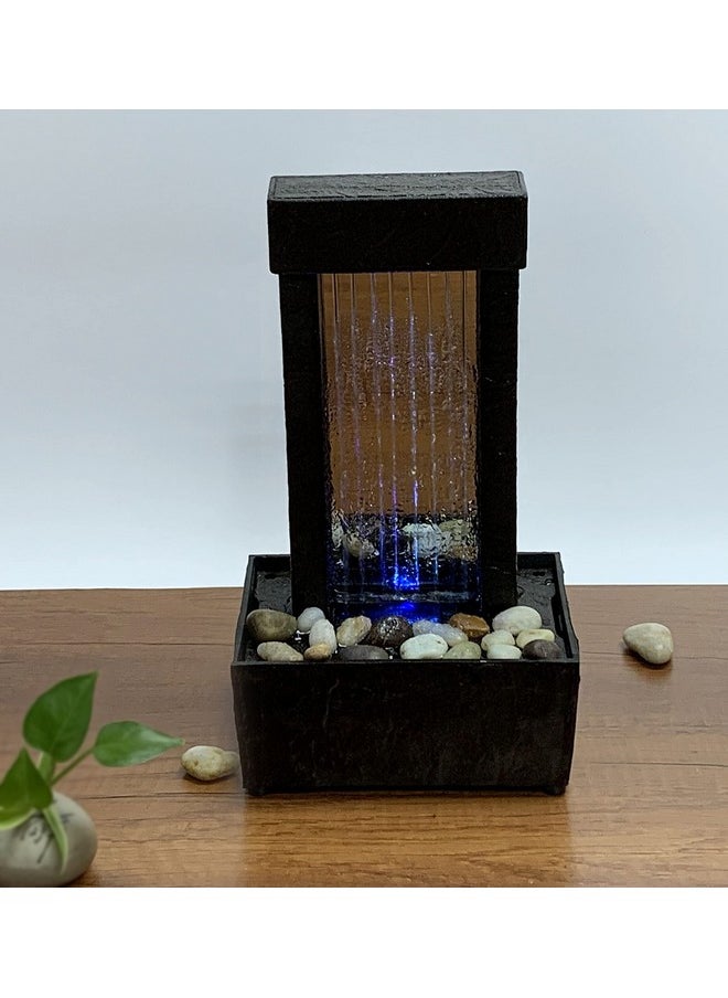 Nature's Mark - 10" H Mirrored Waterfall Light Show Tabletop Water Fountain With Natural River Rocks And Color Changing Led Lights (Power Cord Attached) - Image 1