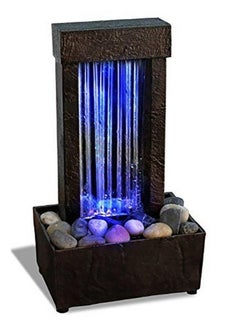 10" H Mirrored Waterfall Light Show Tabletop Water Fountain With Natural River Rocks And Color Changing Led Lights (Power Cord Attached)