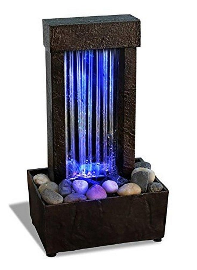 Nature's Mark - 10" H Mirrored Waterfall Light Show Tabletop Water Fountain With Natural River Rocks And Color Changing Led Lights (Power Cord Attached) - Image 1