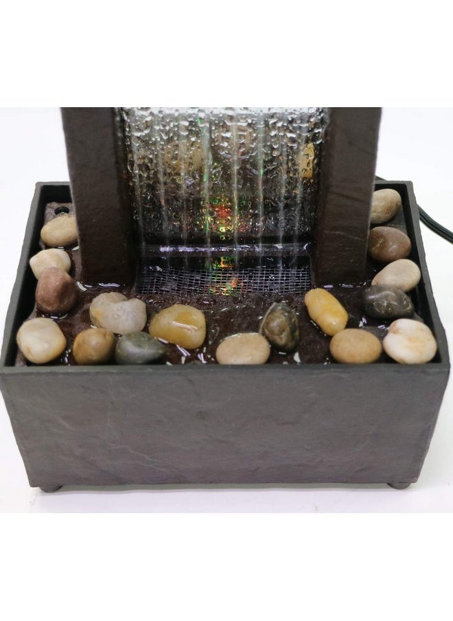 Nature's Mark - 10" H Mirrored Waterfall Light Show Tabletop Water Fountain With Natural River Rocks And Color Changing Led Lights (Power Cord Attached) - Image 1