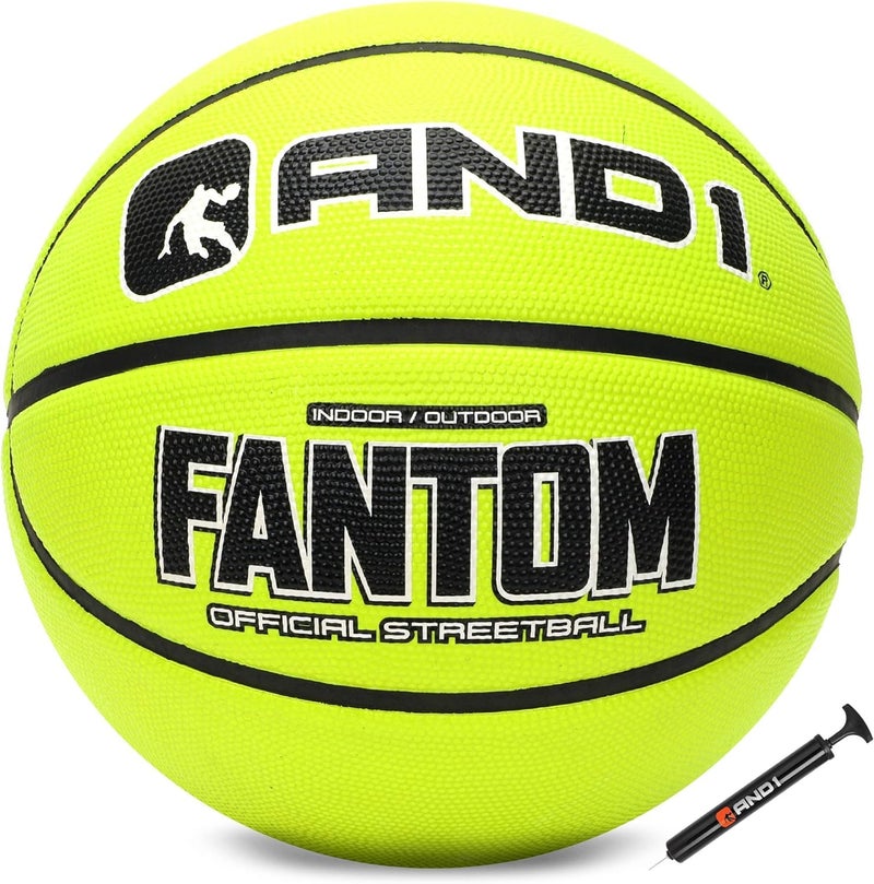 AND1 Fantom Rubber Basketball Official Regulation Size 7 295 inches Deep Channel Construction Streetball Made for Indoor Outdoor Basketball Games