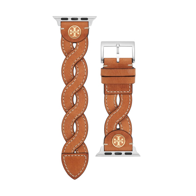 Tory Burch Women's Luggage Brown Braided-Leather Band For Apple WatchÂ®, 38mm/40mm/41mm (Model: TBS0046) - Image 1