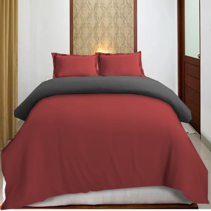 KEDARA CLOTH غطاء لحاف 100 قطن مصري 900 TC حجم مزدوج قابل للعكس مع سحاب 92x102 بوصة مع 2 غطاء وسادة بورغندي و2 غطاء وسادة رمادي داكن لون مزدوج بورغندي ورمادي داكن - Image 1