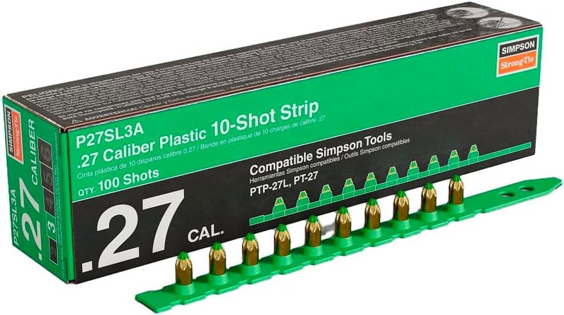 Simpson StrongTie P27SL3A P27SL 0.27-Caliber Plastic, 10-Shot Strip Loads, Green - Imported (100-Qty) - Image 1