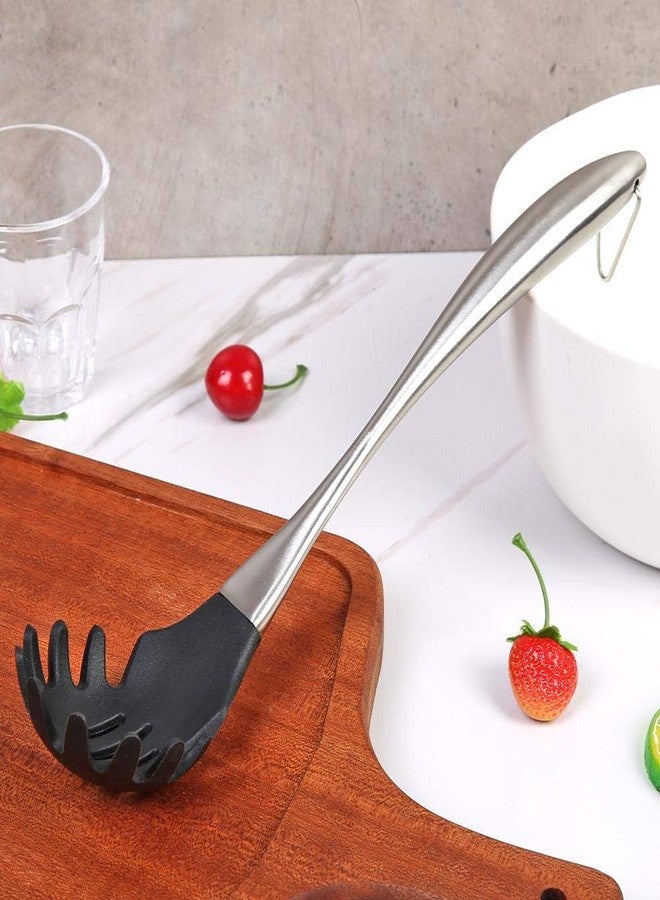 BEING CART® Kitchen Premium Silicone Spaghetti Server Pasta Spoon Fork Pasta Sever Spaghetti Fork with Stainless Steel Handle Black 1Pcs - Image 3