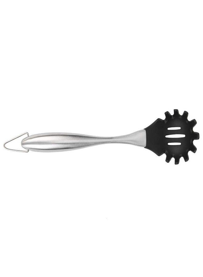 BEING CART® Kitchen Premium Silicone Spaghetti Server Pasta Spoon Fork Pasta Sever Spaghetti Fork with Stainless Steel Handle Black 1Pcs - Image 1