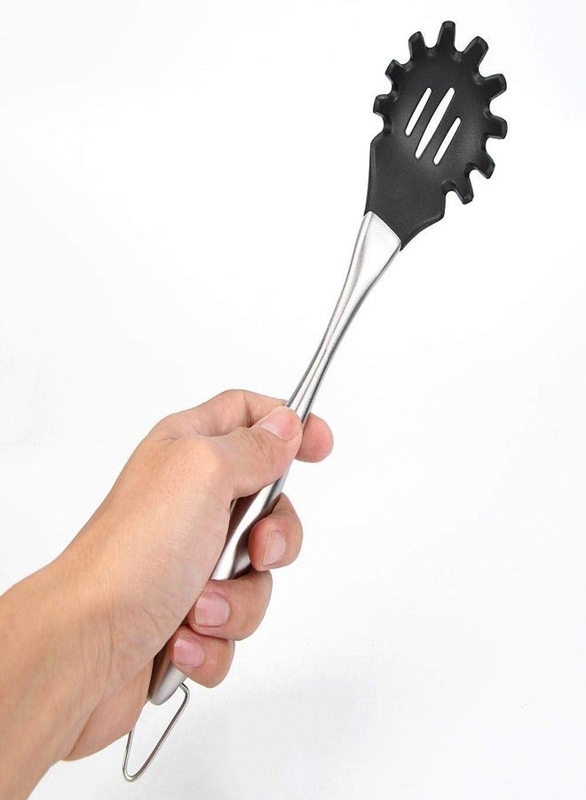BEING CART® Kitchen Premium Silicone Spaghetti Server Pasta Spoon Fork Pasta Sever Spaghetti Fork with Stainless Steel Handle Black 1Pcs - Image 2
