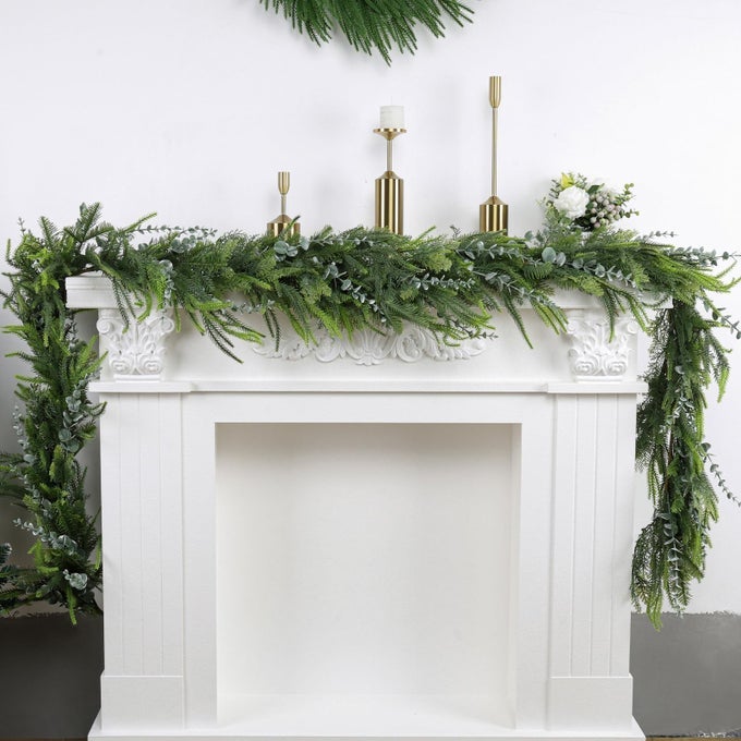 9FT EUCALYPTUS CEDAR PINE CYPRESS GARLAND FOR MANTLE STAIRS WALL TABLE INDOOR OUTDOOR CHRISTMAS DECOR XMAS DECORATIONS
