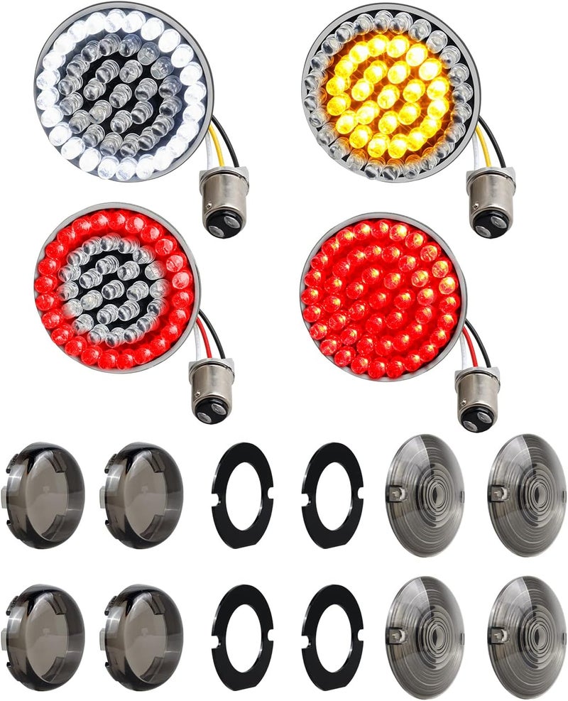 NTHREEAUTO LED 1157 Front Rear Turn Signals with Smoked Lens for Harley Motorcycles - Image 1