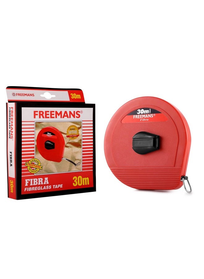 FREEMANS FREEMANS 30m:13 mm Fibra Fibreglass Measuring Tape - 30m/100ft With Unbreakable ABS Case || Durable Winding Mechanism Handle and Steel End Hook || Red Color  - Image 2