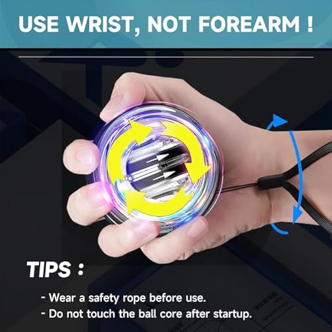rayihni Wrist Power Gyro Ball Hand Forearm Strengthener Wrist Trainer AutoStart Colorful Lighting - Image 4