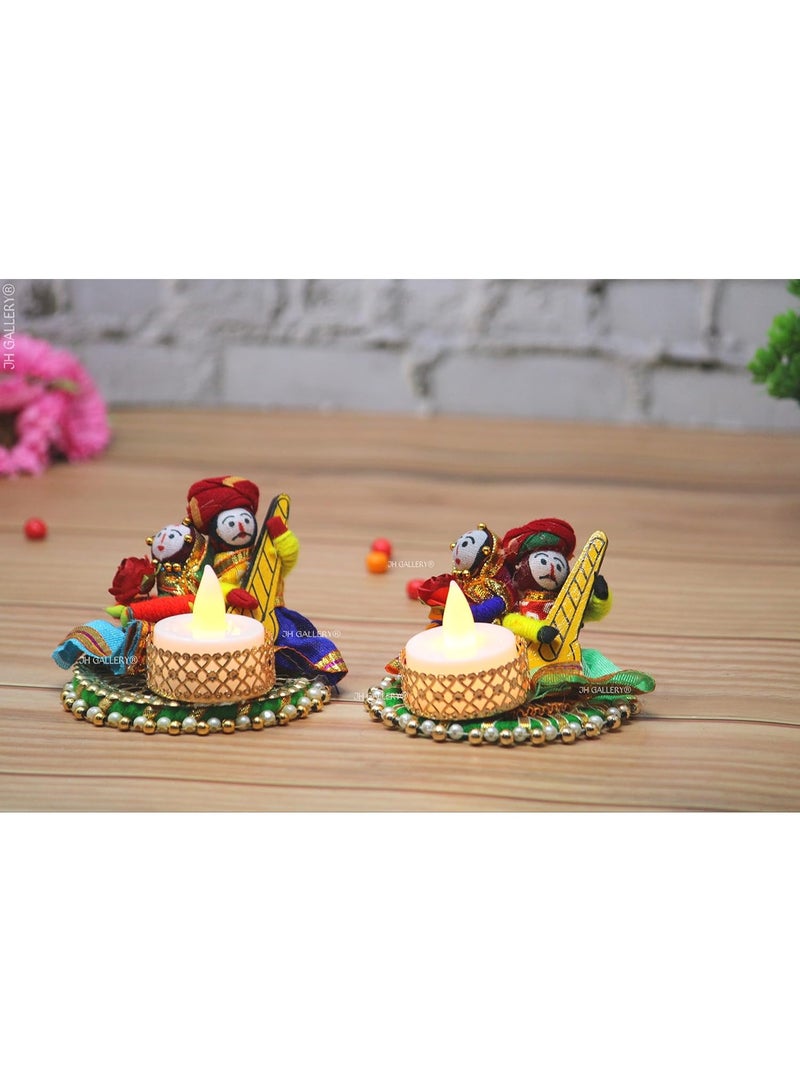 JH Gallery Recycled Material Rajasthani Raja Rani Puppet Dolls Decorative Tealight Candle Holder Multicolor (Pack of 2) - Image 5