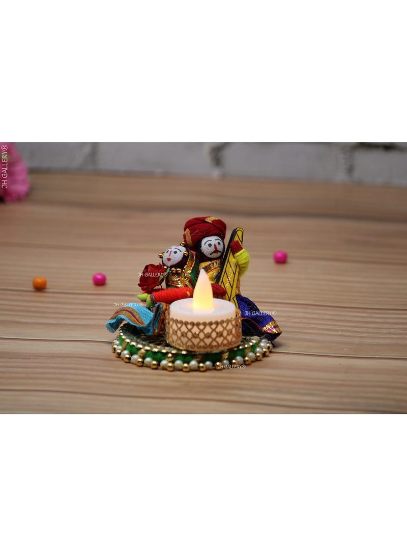 JH Gallery Recycled Material Rajasthani Raja Rani Puppet Dolls Decorative Tealight Candle Holder Multicolor (Pack of 2) - Image 4