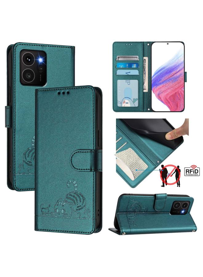 Green Tiger Case For HMD Skyline Cat Rat Embossed RFID Leather Phone Case with Lanyard  - Image 1
