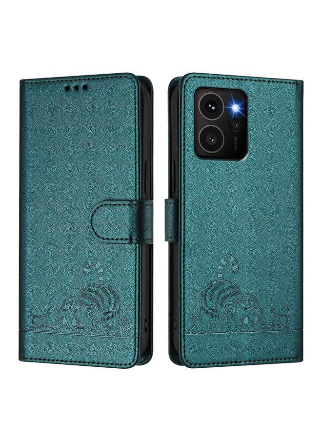 Green Tiger Case For HMD Skyline Cat Rat Embossed RFID Leather Phone Case with Lanyard  - Image 2