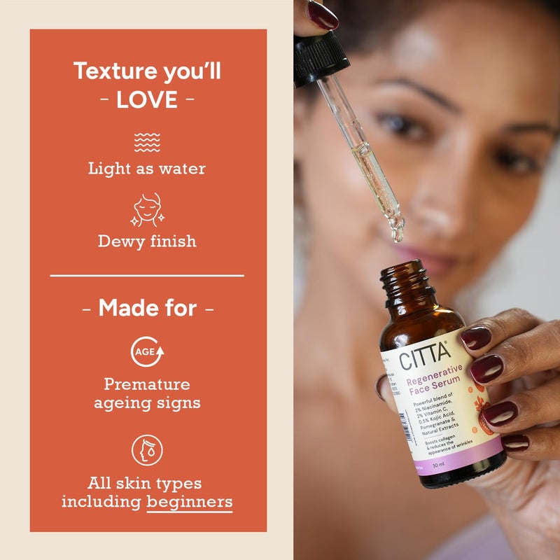 CITTA Regenerative Face Serum  Wrinkle Lift  AntiAging Night Serum  Niacinamide  Kojic Acid for Wrinkle Correction  For Women  Men  All Skin Types  30ml - Image 5