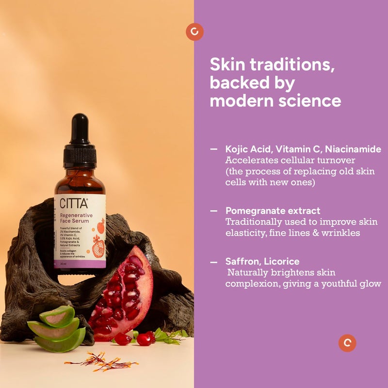 CITTA Regenerative Face Serum  Wrinkle Lift  AntiAging Night Serum  Niacinamide  Kojic Acid for Wrinkle Correction  For Women  Men  All Skin Types  30ml - Image 3