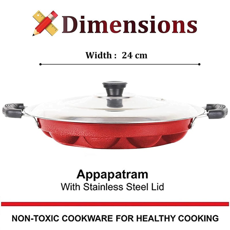 Vipron Appam Maker Non Stick with lid 12 pits appam pan appe pan appam Maker Non Stick with lid paniyaram pan Non Stick appe pan Non Stick - Image 4