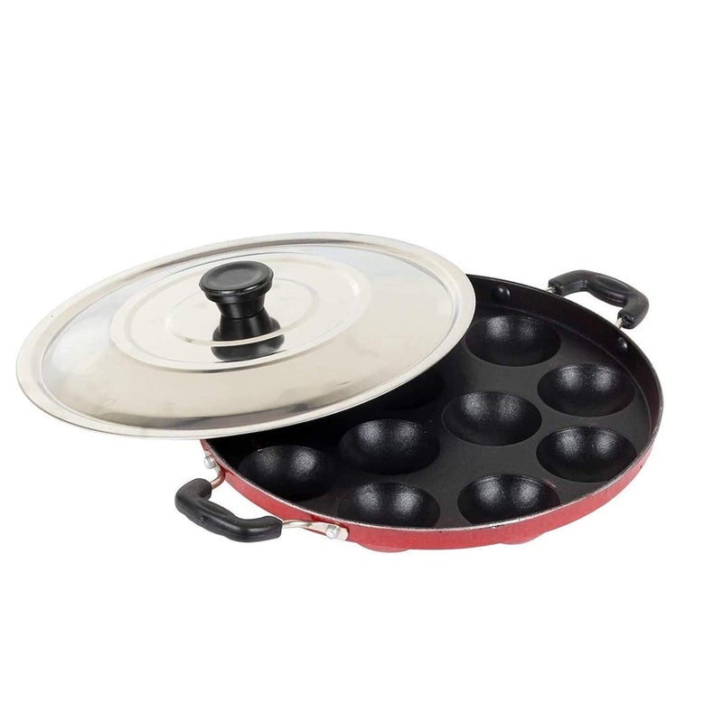 Vipron Appam Maker Non Stick with lid 12 pits appam pan appe pan appam Maker Non Stick with lid paniyaram pan Non Stick appe pan Non Stick - Image 1