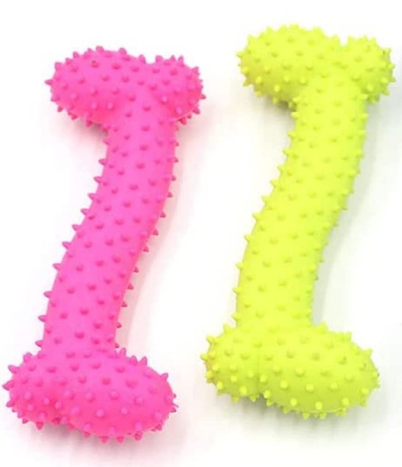Generic 2 Pieces Dog Bone Shape Chew Toy, 11cm, Pink, Yellow, Blue for Puppy and Small Dog