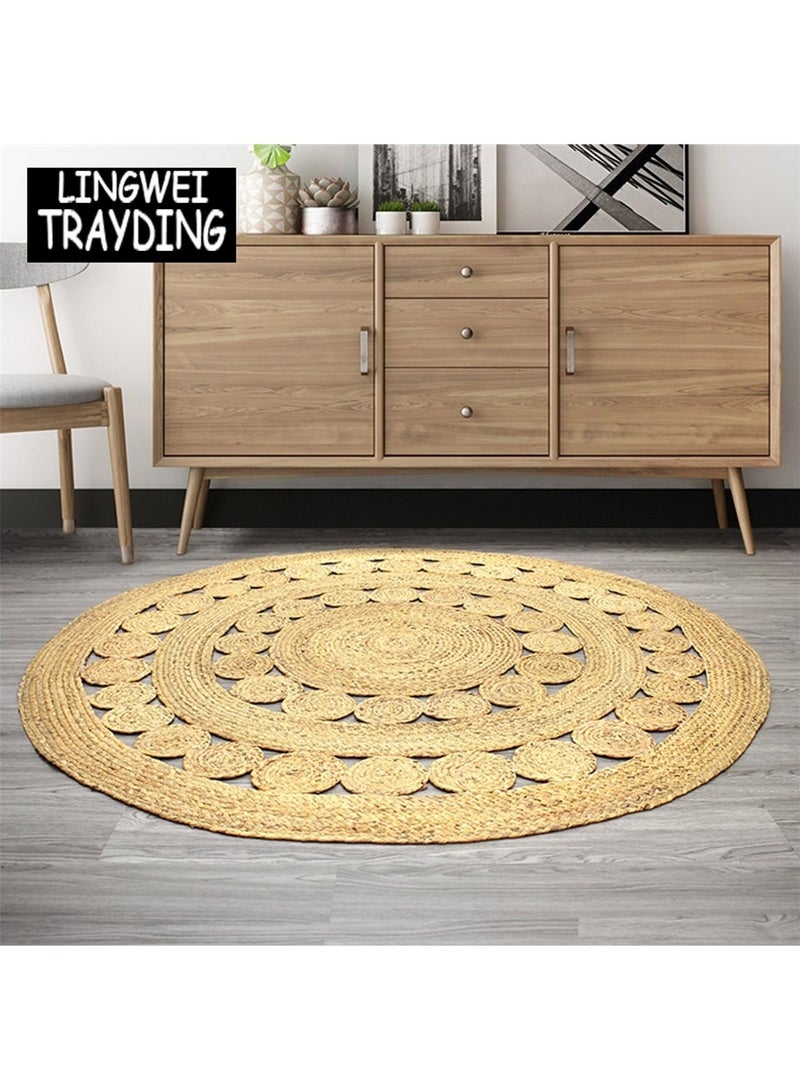 LINGWEI Jute Rug Carpet Natural Jute Area Rug Carpet For Living room Bedroom Beige 120x120cm - Image 4