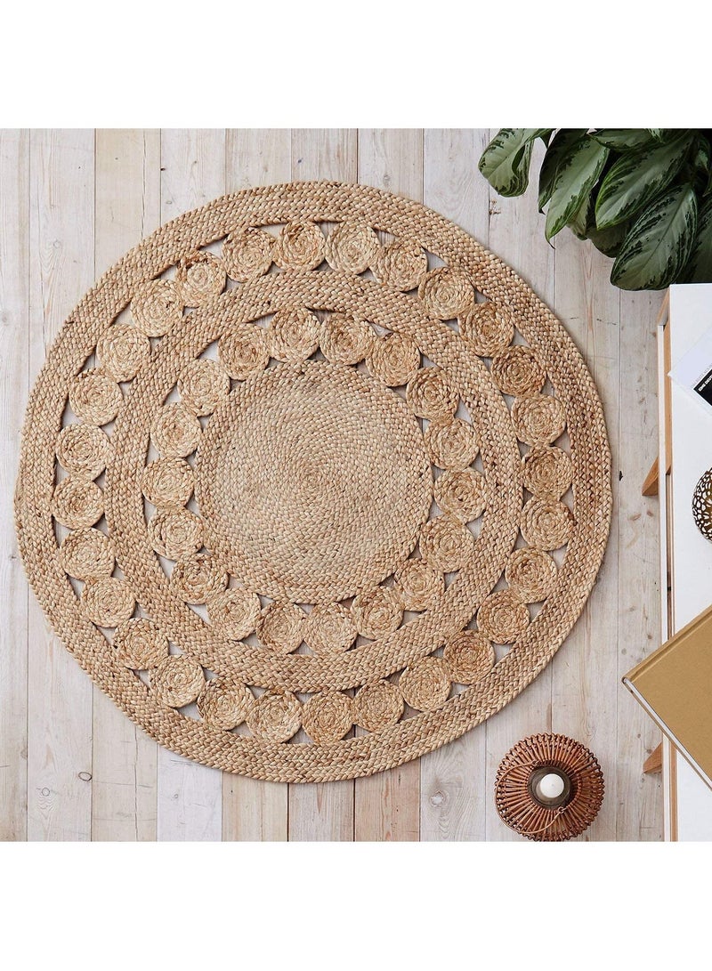 LINGWEI Jute Rug Carpet Natural Jute Area Rug Carpet For Living room Bedroom Beige 120x120cm - Image 2