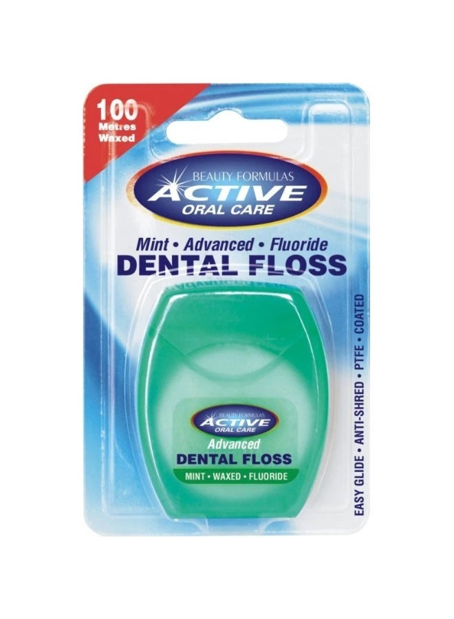 BEAUTY FORMULAS Active Oral care Advanced Dental Floss Mint Waxed+Fluoride - 100 meter - Image 1