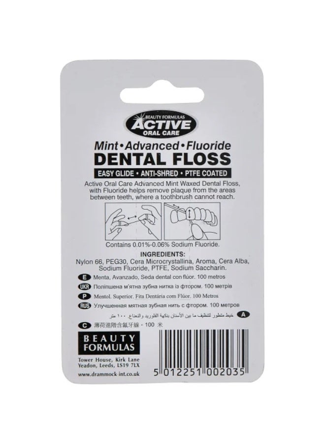 BEAUTY FORMULAS Active Oral care Advanced Dental Floss Mint Waxed+Fluoride - 100 meter - Image 2