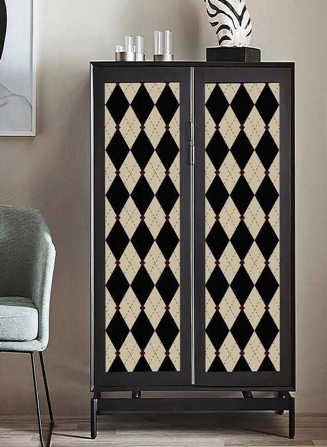 WY-BSO Adhesive Shelf Liner,Vintage Geometric Contact Paper for Cabinets,Vinyl Film Decorative Drawer Liner for Bedroom Dresser Sticker 17.3 inch x 118 inch (Light Yellow and Black, 118x 17.3inch) - Image 5