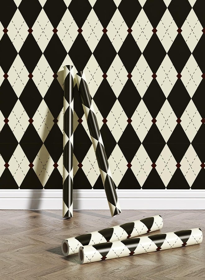 WY-BSO Adhesive Shelf Liner,Vintage Geometric Contact Paper for Cabinets,Vinyl Film Decorative Drawer Liner for Bedroom Dresser Sticker 17.3 inch x 118 inch (Light Yellow and Black, 118x 17.3inch) - Image 3