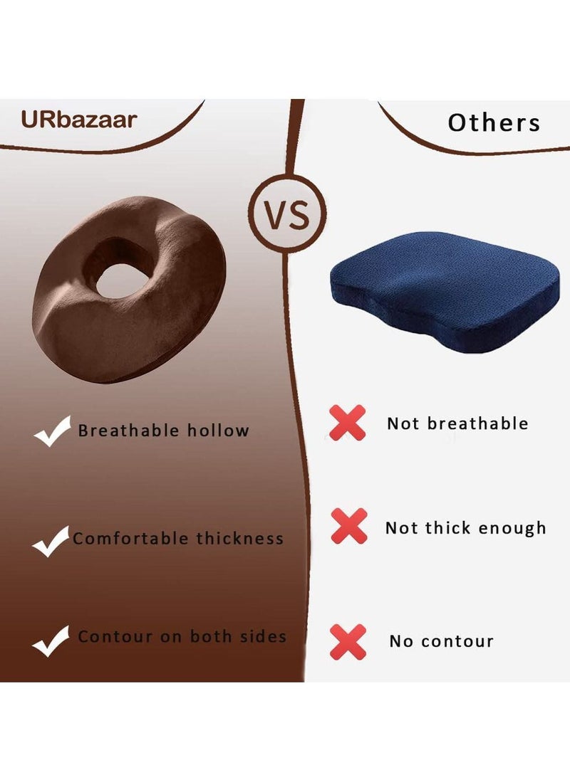 URbazaar - Donut Pillow Hemorrhoid Seat Cushion for Office Chair, Premium Memory Foam Chair Cushion Massage Anti Hemorrhoids Hip Push Up Yoga Orthopedic Comfort Tailbone Pillow (Brown) - Image 1