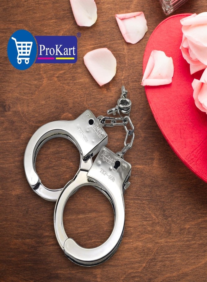 Prokart Kids Toy Police Handcuffs – Soft Plush Costume Accessory | Safe Metal Handcuffs with Fluffy Cover & Keys – Perfect for Valentine’s Day, Role Play, Costume & Dress-Up (Silver) - Image 5