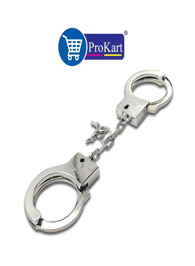 Prokart Kids Toy Police Handcuffs – Soft Plush Costume Accessory | Safe Metal Handcuffs with Fluffy Cover & Keys – Perfect for Valentine’s Day, Role Play, Costume & Dress-Up (Silver) - Image 2