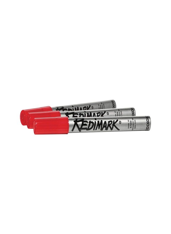 DIXON Industrial RediMark Permanent Markers, Chisel Point, Metal Barrel, Box of 12 Markers, Red (87110) - Image 1