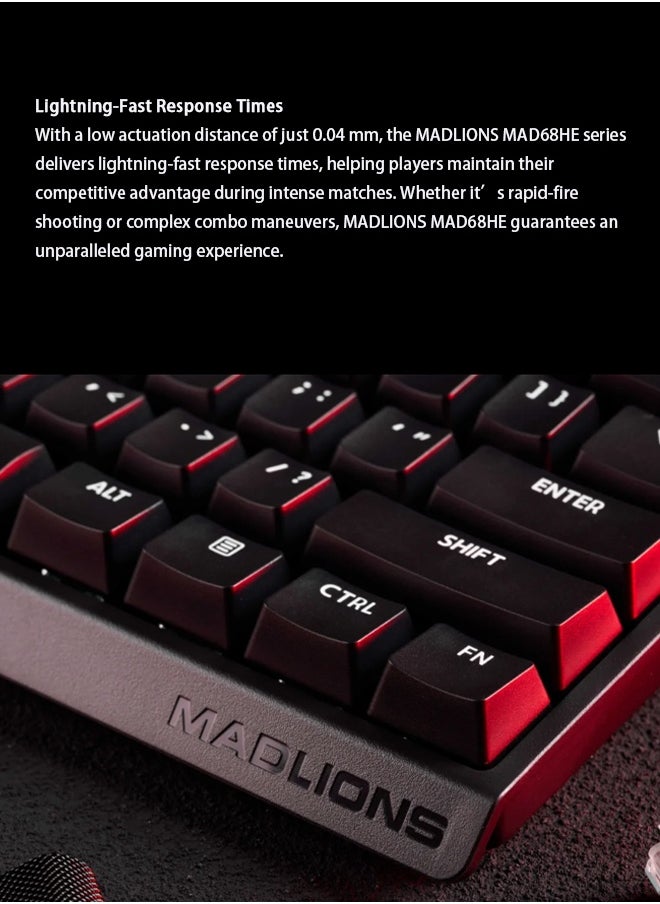 Mad60HE RGB لوحة المفاتيح الميكانيكية المفاتيح المغناطيسية تبادل الساخنة مخصصة 8KHZ FPS لوحة المفاتيح الألعاب مع التشغيل القابل للتعديل ، 8000 هرتز معدل الاستطلاع ، وضع الزناد السريع ، مفاتيح تأثير القاعة ، للكمبيوتر الشخصي / ماك ، الأسود