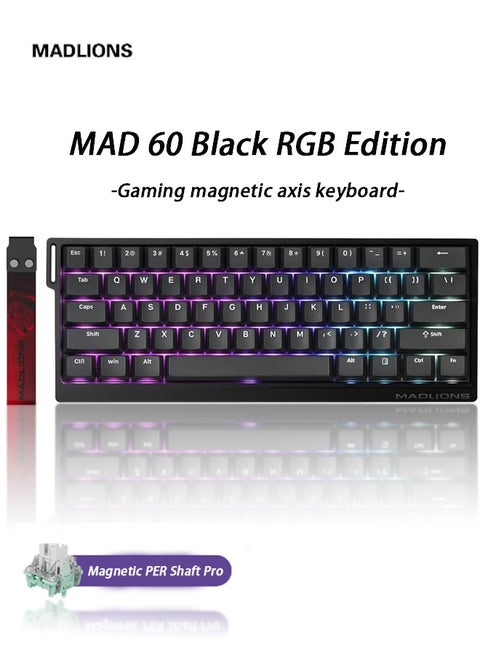 Mad60HE RGB لوحة المفاتيح الميكانيكية المفاتيح المغناطيسية تبادل الساخنة مخصصة 8KHZ FPS لوحة المفاتيح الألعاب مع التشغيل القابل للتعديل ، 8000 هرتز معدل الاستطلاع ، وضع الزناد السريع ، مفاتيح تأثير القاعة ، للكمبيوتر الشخصي / ماك ، الأسود