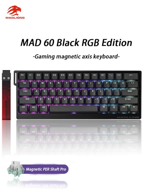 Mad60HE RGB Mechanical Keyboard Magnetic Switches Hot Swap Customized 8KHZ FPS Gaming Keyboard with Adjustable Actuation, 8000 Hz Polling Rate, Rapid Trigger Mode, Hall Effect Switches, for PC/Mac, Black ﻿
