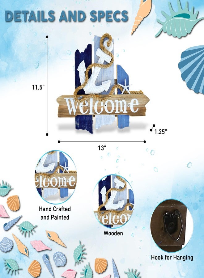 بازلد لوحة ترحيب بحرية من CoTa Global Atlantic Anchor - لوحة خشبية بطابع بحري، ديكور شاطئي للجدران، مجسم خشبي مبتكر لنجم البحر الأبيض والأزرق مع مرساة، لوحة ديكور جدارية ساحلية - Image 2