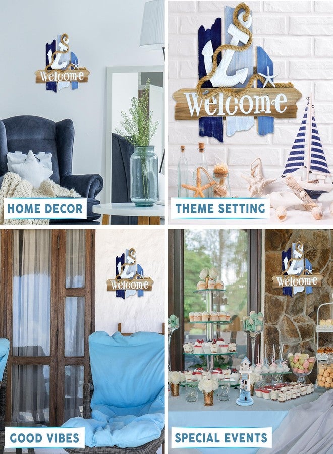 بازلد لوحة ترحيب بحرية من CoTa Global Atlantic Anchor - لوحة خشبية بطابع بحري، ديكور شاطئي للجدران، مجسم خشبي مبتكر لنجم البحر الأبيض والأزرق مع مرساة، لوحة ديكور جدارية ساحلية - Image 3