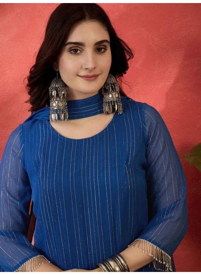 AKS Navy Blue Lurex Georgette Kurta Set - Image 2