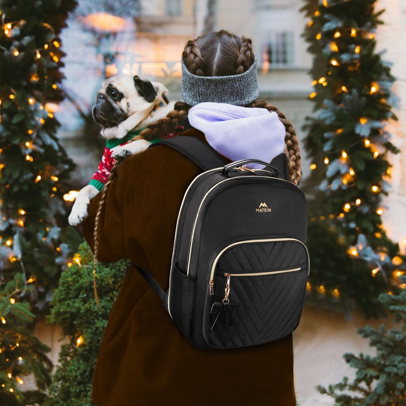 MATEIN Backpack Purse for Women, 15.6 inch Cute Stylish Waterproof Backpack Purse, Fashion Waterproof Casual Daily Shoulder Bag for College Work Travel, Gifts for Ladies, 2pcs Set, Black - Image 5
