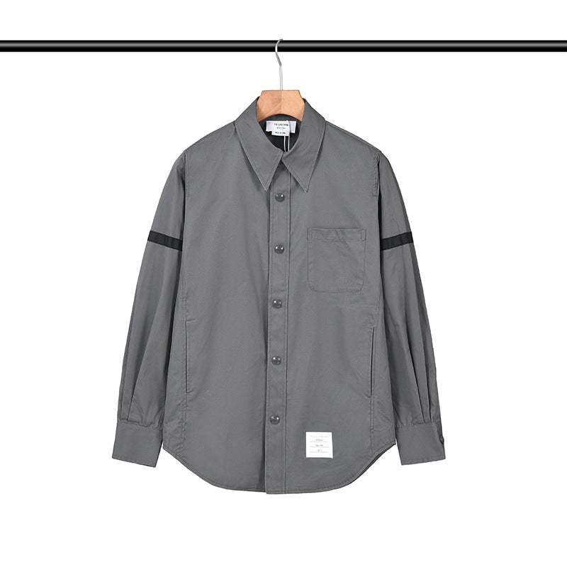TB BROWIN new TB shirt poplin fabric double webbing long sleeve shirt base coat a generation of hair Grey - Image 1