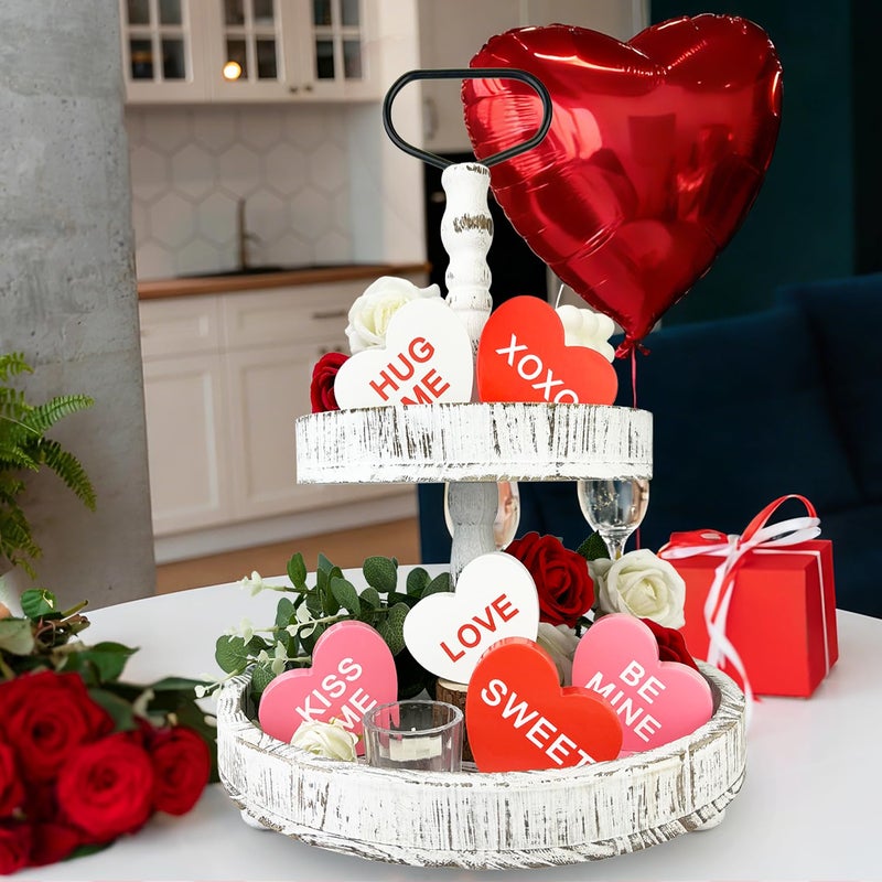 Leetous Valentines Day Decorations 6 PCS, Wooden Conversation Heart Decor for Home Table,Red White Pink Candy Heart Signs Centerpiece for Indoor Office Tiered Tray Fireplace,Valentine Gift for Couples Wedding - Image 4