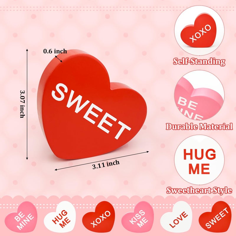 Leetous Valentines Day Decorations 6 PCS, Wooden Conversation Heart Decor for Home Table,Red White Pink Candy Heart Signs Centerpiece for Indoor Office Tiered Tray Fireplace,Valentine Gift for Couples Wedding - Image 3