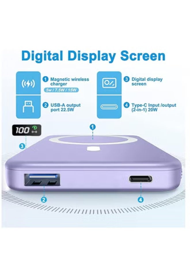GULFLINK Magnetic Portable Power Bank Charger for Apple iPhone 15/14/13 Series 10000mah Purple - Image 2