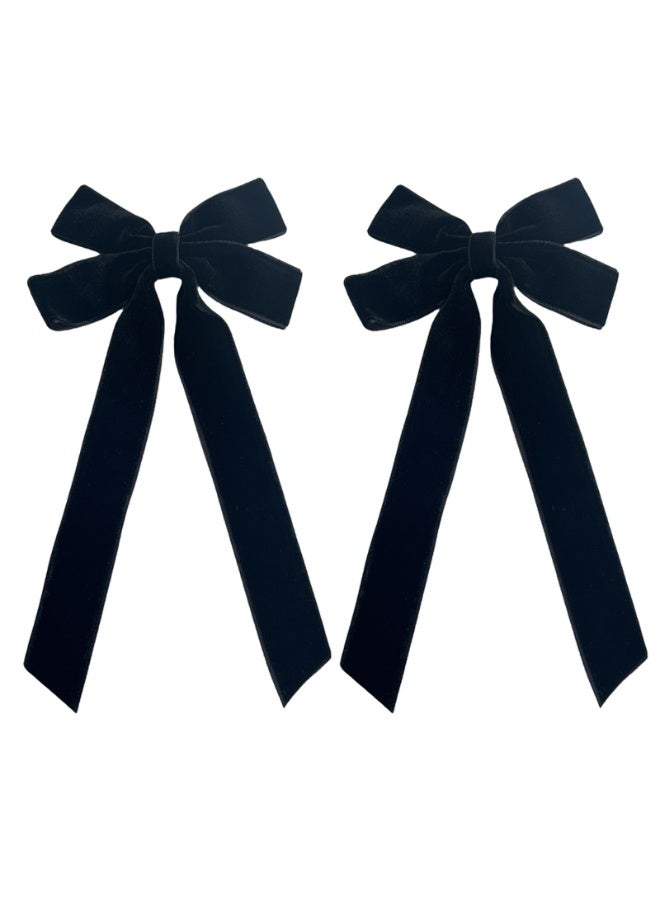 2 قطعة أقواس شعر نسائية مخملية نسائية، مشابك شعر بشريط الشعر، إكسسوارات الشعر （أسود） - Image 1