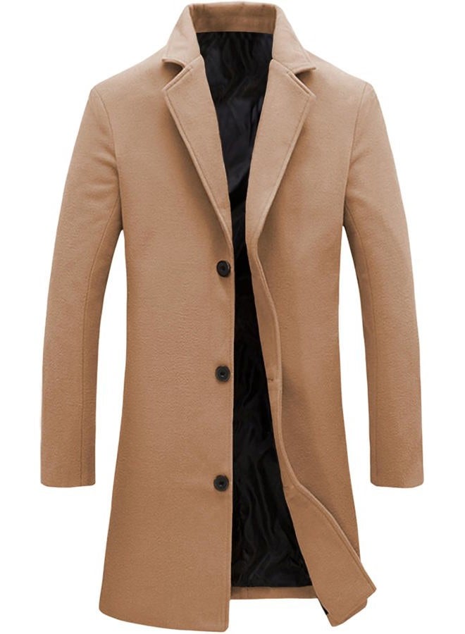 Springrain Men's Wool Blend Pea Coat Notched Collar Single Breasted Overcoat Warm Winter Trench Coat(Khaki-XS) - Image 1