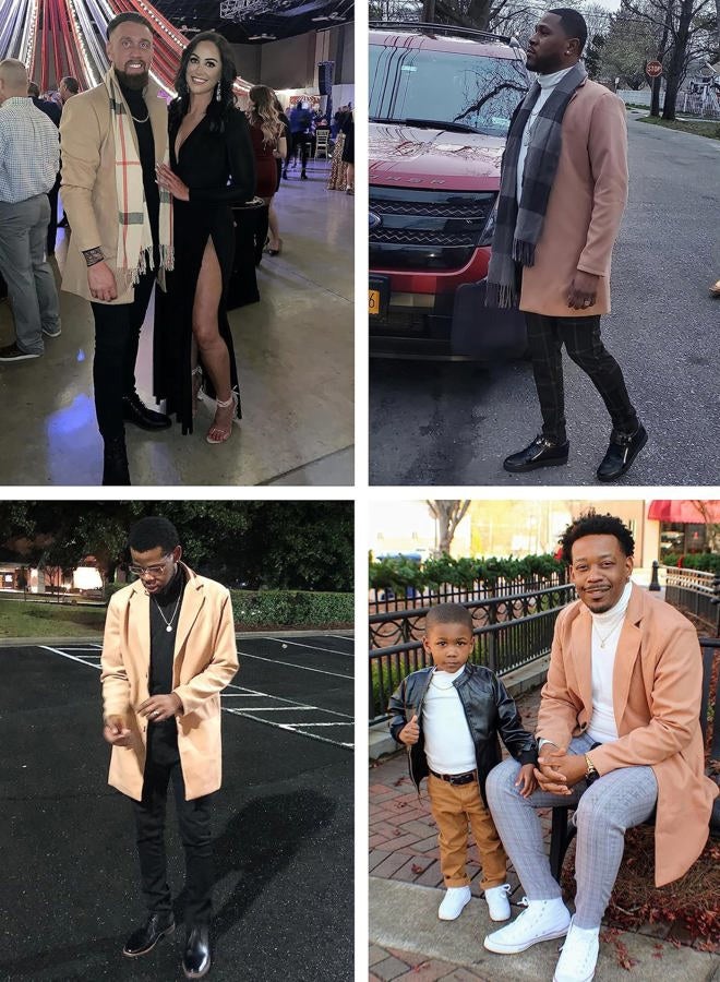 Springrain Men's Wool Blend Pea Coat Notched Collar Single Breasted Overcoat Warm Winter Trench Coat(Khaki-XS) - Image 5